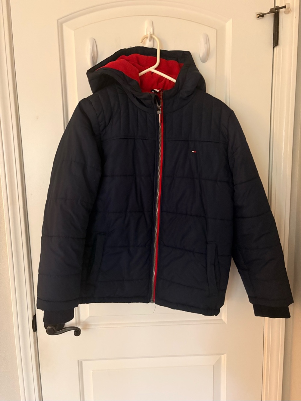 Tommy Hilfiger Kids Navy Puffer Jacket with Red Lining